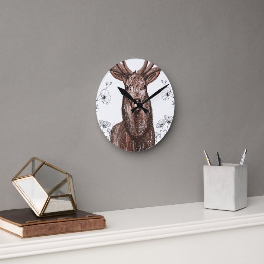 Reloj de pared con diseño de venado con flores. runde wanduhr (Büro)