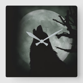 Reloj de Pared - Lobo Aullando a la luna Llena  Quadratische Wanduhr