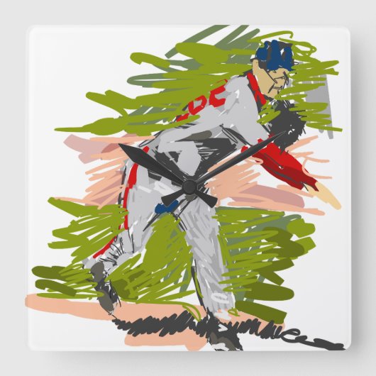 Reloj de Pared Pitcher Lanzando la Pelota Quadratische Wanduhr (Vorderseite)
