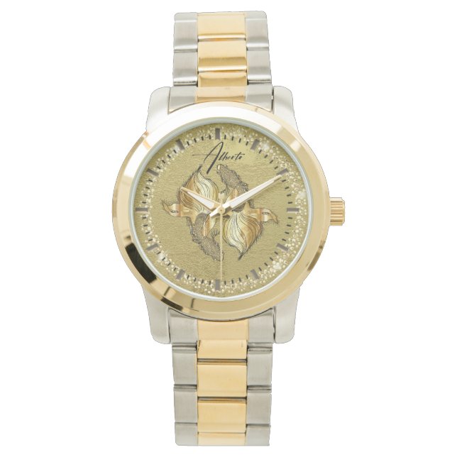 Reloj  dorada personalizada  con peces doradas armbanduhr (Vorderseite)