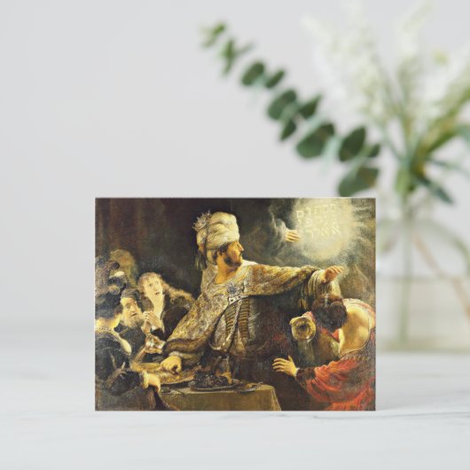 Rembrandt - Belshazzars Fest, religiöses Gemälde Postkarte (Stehend Vorderseite)