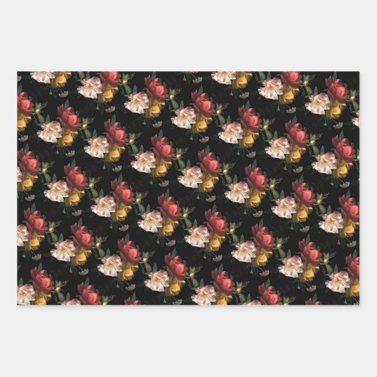 Rembrandt Dark & Moody floral Geschenkpapier Set (Vorderseite)