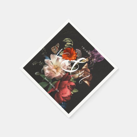 Rembrandt Dark & Moody Floral Monogram Napkins Serviette (Ecke)