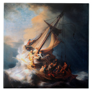 Rembrandt - Der Sturm auf dem See Genezareth Fliese