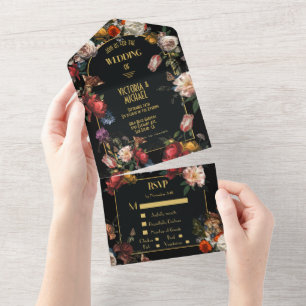 Rembrandt-Dunkle und Stimmungsgeladene Florale Hoc All In One Einladung