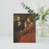 Rembrandt: Ein junger Mann und ein Mädchen spielen Postkarte (Stehend Vorderseite)