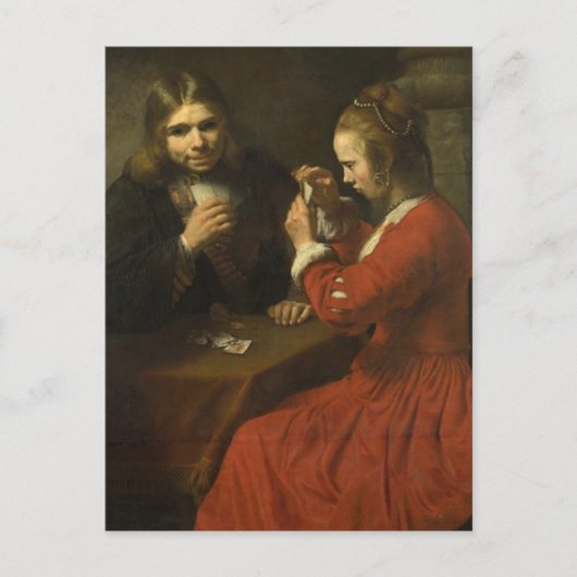 Rembrandt: Ein junger Mann und ein Mädchen spielen Postkarte (Vorderseite)