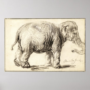 Rembrandt - Elefant 1637 Poster