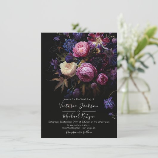 Rembrandt Floral Dark & Moody Goth Wedding Einladung (Stehend Vorderseite)