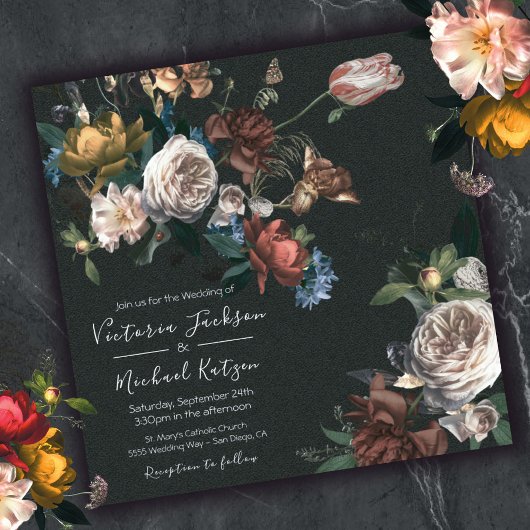 Rembrandt Floral Dark & Moody Square Wedding Einladung
