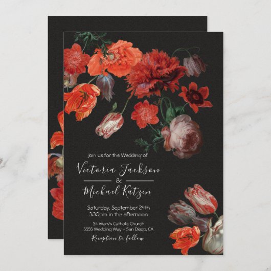 Rembrandt Floral Dark & Moody Wedding Einladung (Vorne/Hinten)
