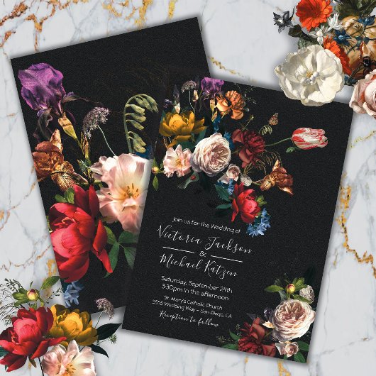 Rembrandt Floral Dark & Moody Wedding Einladung