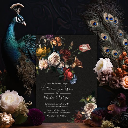 Rembrandt Floral Dark & Moody Wedding Einladung