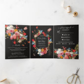 Rembrandt Floral Dark & Moody Wedding Kessel Dreifach Gefaltete Einladung (Innenseite)