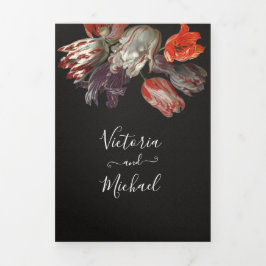 Rembrandt Floral Dark & Moody Wedding Tri-Fold Inv Dreifach Gefaltete Einladung
