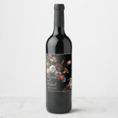 Rembrandt Floral Dark & Moody Wedding Weinetikett (Vorderseite)