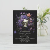 Rembrandt Floral Skull Dark & Moody Goth Wedding Einladung (Stehend Vorderseite)