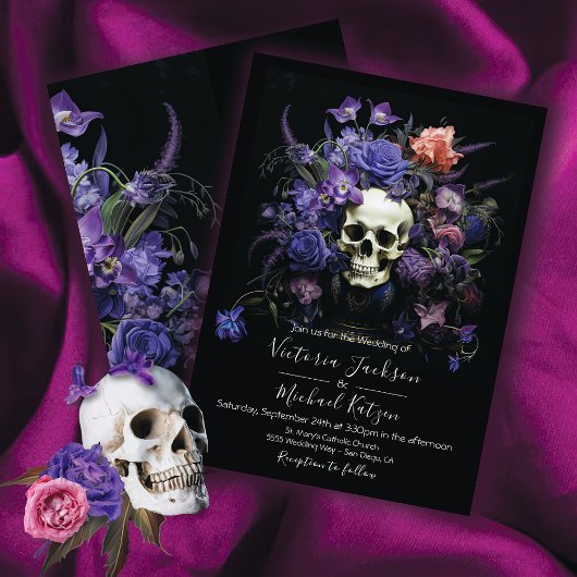 Rembrandt Floral Skull Dark & Moody Goth Wedding Einladung