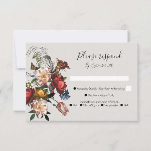 Rembrandt Floral Wedding Response Cards UAWG RSVP Karte (Vorderseite)