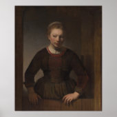 Rembrandt - Junge Frau bei einer offenen halben Tü Poster (Vorne)