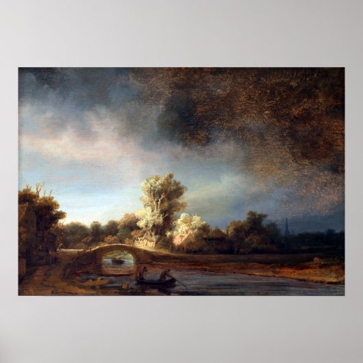 Rembrandt Landschaft mit Steinbrücke Poster (Vorne)