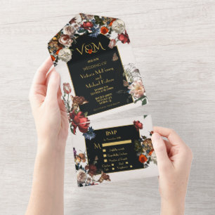 Rembrandt Moody Florale Hochzeitsinitialen Alles i All In One Einladung