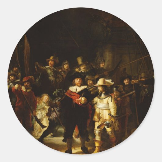 Rembrandt Nightwatch Night Barockmalerei Runder Aufkleber (Vorderseite)