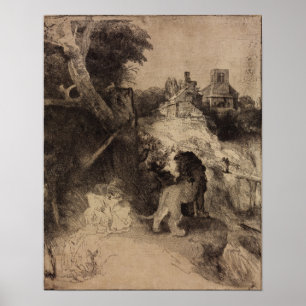 Rembrandt - Saint Jerome in italienischer Landscha Poster