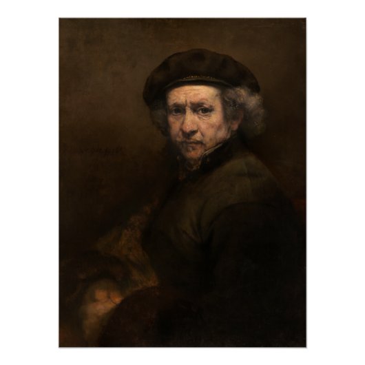 Rembrandt Selbstportrait mit Beret Glossy Poster (Vorderseite)