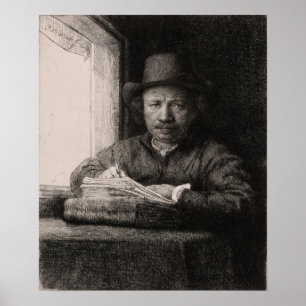 Rembrandt - Selbstporträtzeichnung am Fenster Poster