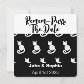 Remem Purr Funny Moderne Schwarz-Weiß Katze QR Sa Save The Date (Vorderseite)