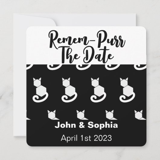 Remem Purr Funny Moderne Schwarz-Weiß Katze QR Sa Save The Date (Vorderseite)
