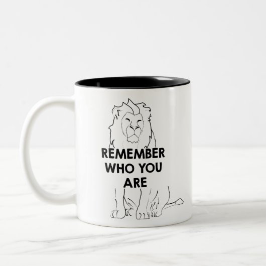 Remember Who You Are - Black Print Zweifarbige Tasse (Links)