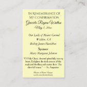 Remembrance Card Dove Host Sacrament Confirmation Visitenkarte (Rückseite)