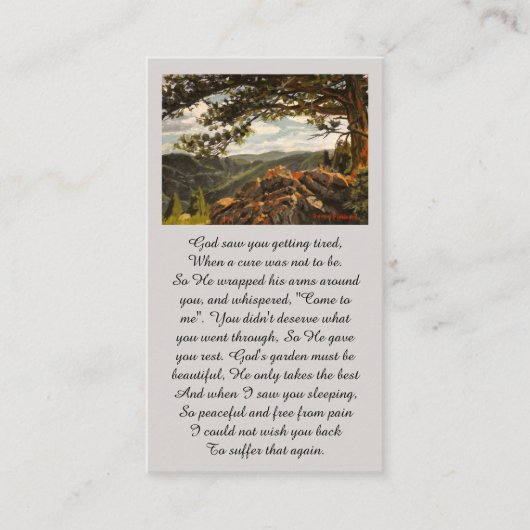 Remembrance Green Orange Blue Sympathy Card Visitenkarte (Vorderseite)