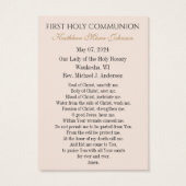Remembrance Prayer Card for First Holy Communion (Rückseite)