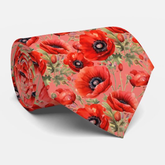 Remembranise Day Red Poppies Poppy Floral Neck TIe Krawatte (Gerollt)