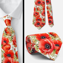 Remembranise Day Red Poppies Poppy Floral Neck TIe