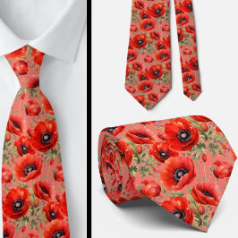 Remembranise Day Red Poppies Poppy Floral Neck TIe Krawatte