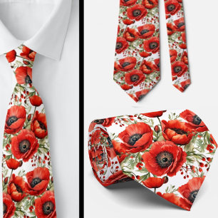 Remembranise Day Red Poppies Poppy Floral Neck TIe Krawatte