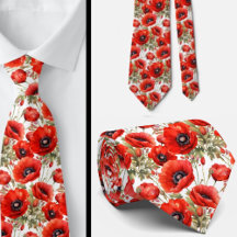 Remembranise Day Red Poppies Poppy Floral Neck TIe