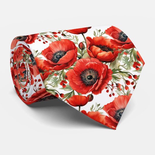 Remembranise Day Red Poppies Poppy Floral Neck TIe Krawatte (Gerollt)