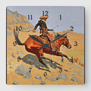 Remington: Der Cowboy, amerikanische Cowboy-Kunst Quadratische Wanduhr
