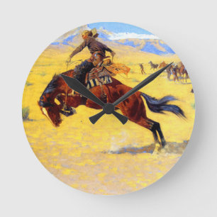 Remington Old West Horse and Cowboy Runde Wanduhr