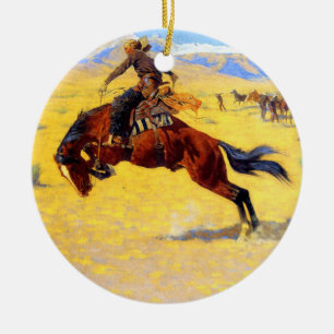 Remington Old West Pferd und Cowboy Keramik Ornament
