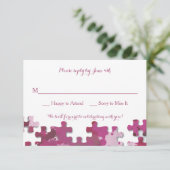 Remissionskarte für Puzzleteile rosa RSVP Karte (Stehend Vorderseite)