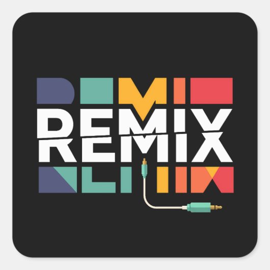 Remix Audio | DJ Music Retro Geometric Graphic Quadratischer Aufkleber (Vorderseite)