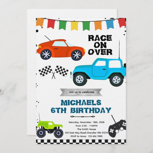 Remote Control Cars party invitation Einladung (Vorne/Hinten)