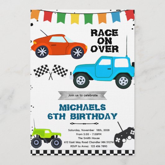 Remote Control Cars party invitation Einladung (Vorderseite)