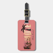 Remote Sunset Beach Palm Tree Word Art Gepäckanhänger (Vorderseite vertikal)